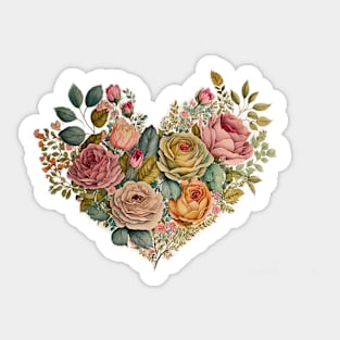 Floral Garden Botanical Print with wild flowers Heart Valentines Sticker